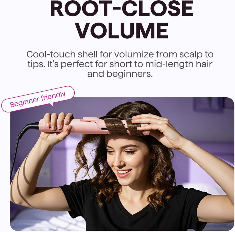 wavytalk مكواة تجعيد الشعر Airflow Styler، تجعيد بارد، قفل هواء بارد بزاوية 360° للحفاظ على التجعيد، يقلل من الضرر، 2 في 1 مكواة فرد وتجعيد الشعر، 1.25 بوصة، مضادة للحروق للشعر القصير والطويل، وردي - Image 4